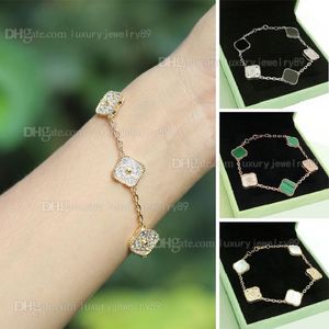 Vintage Elegante Homens Mulheres Van Clover Pulseira Love Four Leaf Charm Bracelet 100% Prata flores misturadas Diamante Dourado Corrente de Tênis da Sorte Selo Oficial Joias de grife