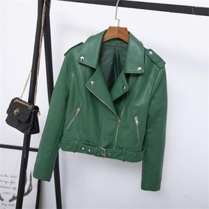 Women's Jackets Autumn 2023 Motorcycle Coat Shoulder Badge Lapel Short Belt Women's PU Leather Jacket Simple