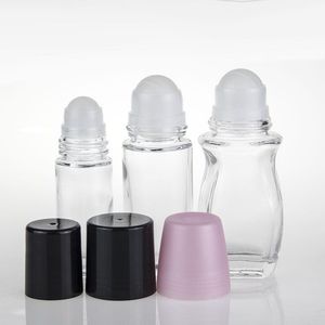 30ml 50ml Clear Glass Roll On Bottle Essential Oil Perfume Bottle Travel Dispenser Bottle Glass Roller Ball PP Cap Rkwfs