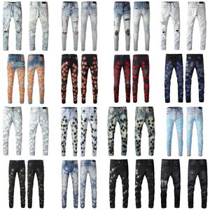 Miri Hochwertige, modische Herren-Jeans, cooler Stil, Designer-Denim-Hose, Distressed, zerrissen, Biker, Schwarz, Blau, Jeans, Slim-Fit, Motorrad