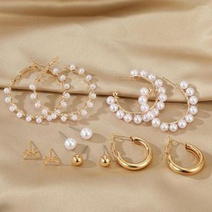 Brincos de argola ZOVOLI Pearl Twist Set Butterfly Metal Pendure para mulheres Brinco oco banhado a ouro joias de casamento