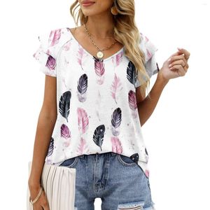 Women's T Shirts 2023 Summer Fashion Women's Shirt Tie Dye Painting Top Tee Casual V Neck Pleated Short Sleeves Women