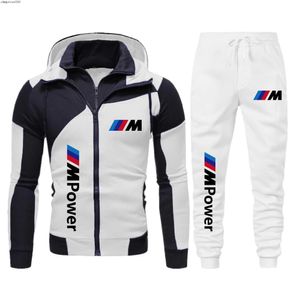 Felpa con cappuccio moda 2 pezzi Set tuta Bmw Power Print Uomo Felpa con cappuccio Pantaloni Pullover Tuta sportiva Abbigliamento sportivo casual