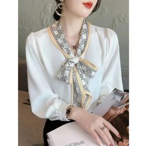2023 Autumn Fashion design women's bow collar long sleeve chiffon OL blouse shirt plus size SMLXLXXL3XL tops