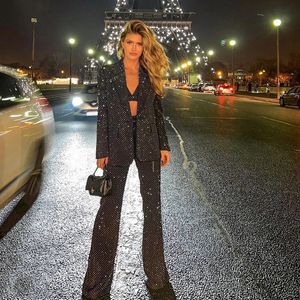 Designer Kvinnors kostymer Blazers Set Luxury Designer Woman Jacket Women's Star Style Single Button Color Block Blazer Flare Top Pants Bra