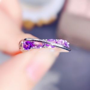 ジュエリーごとのクラスターリング自然リアルアメジストファッショナブルリング0.25ct 5pcsジェムストーン925スターリングシルバーファインJ225140