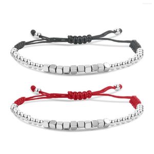 Charm Bracelets 5mm Stainless Steel Faceted Square Beads Macrame Bracelet Men Handmade Black Red String Ball Knotted Fashion Jewelry Gift