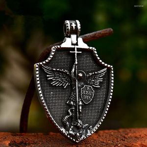 Chains Classic Angel Cross Shield Stainless Steel Men Women Necklaces Pendants Chain Punk Fashion Vintage Amulet Jewelry Gift Wholesale