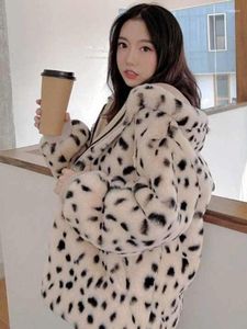 Женская мех JMPRS Зимние женщины леопардовые изделия из искусственного пальто, корейская теплая теплой куртка повседневная мода мягкая женская одежда