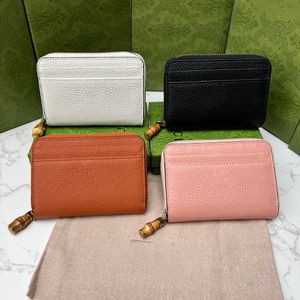 Najnowsze modne skórzane kobiety portfel Bamboo krótki portfel Multi-Card Wbudowane wbudowane torby z kieszonkowymi zamek błyskawiczne luksusowe marki damskie torebki monety