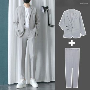 Men's Tracksuits 2 Pcs Set Men Gentleman Suit One-Button Pockets Lapel Long Sleeve Jacket Blazer Pants For Office Meetings E38
