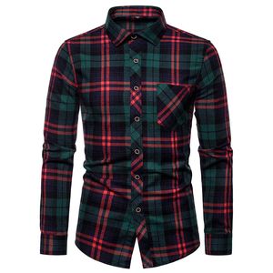 Herrklänningskjortor Spring Autumn Male Stripe Casual Shirts Mens Flanell Plaid Shirt Top Brand Men Slim Business Office Checkered Long Sleeve Shirts 230609