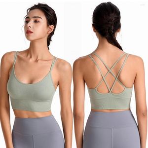 Completo da yoga Reggiseno sportivo da donna Incrociato sul retro Imbottito Protezione del seno Reggiseni Antiurto Coppa intera Traspirante