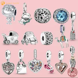 Argento sterling 925 per charms pandora Ciondolo di perline autentico Ciondolo donna Bracciali perline Pendenti Maschere tazza di caffè Carrozzina Cuore