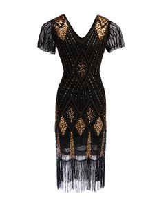 Abiti casual di base Abito con paillettes impreziosito da perline Vestidos Abito da donna anni '20 Flapper Abito vintage con scollo a V Manica a farfalla Abito lungo Great Gatsby 230609