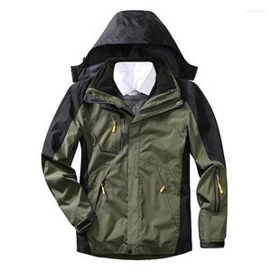 Men's Jackets Men's 2 In 1 Waterproof Windproof Fleece Linner Jacket Winter Thick Warm Hooded Parkas L-6XL Outdoor Mountaineering Skiing