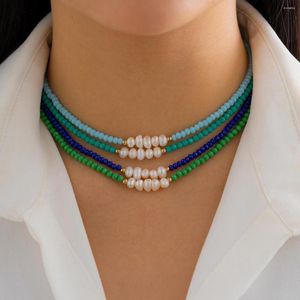 Kedjor ingesight.z enkla kristallpärlor multicolor glas choker halsband för kvinnor oregelbundna imitation pärlor krage juvelig gåva