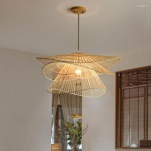 Hängslampor kinesiska handgjorda bambu vävda anpassade ljuskronor vardagsrum mat sovrum studie dekorativa led lampor