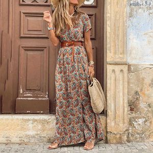 Women's Designer Summer Dress Fashion Bohemian V-neck Floral Elegant Beach Maxi Dresses for Woman Robes Vestidos Ladies Vacation Holidy Skirt 445