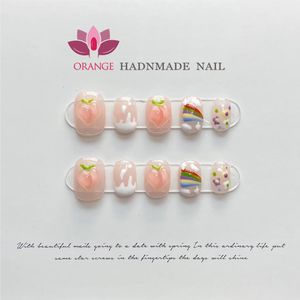 False Nails Handmade Fake Nails Press On With Glue 3D Designed Cute Full Cover Manicuree Wearable Nail Art For Girls XS S M L Size Nails 230609