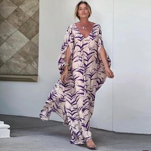 Kvinnors badkläder Flordevida Kaftan Summer Chiffon Holiday Casual Pullover Beach Cover Ups Elegant Party Floaty Dress Breezy Maxi