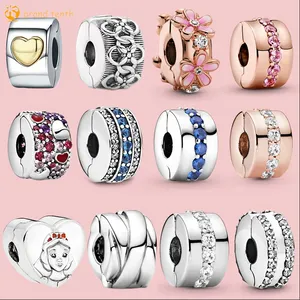 Argento sterling 925 per ciondoli Pandora autentici perline Bracciali perline Clip Charm Crystal Pave Flower Spacer