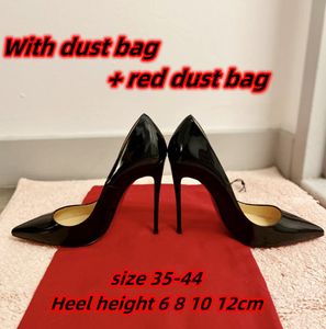 Marke Damen Kleid Schuhe rot glänzende Sohle 8 cm 10 cm 12 cm Stiletto spitze Zehen echtes Leder nackt schwarz Hochzeitsschuhe 34-44