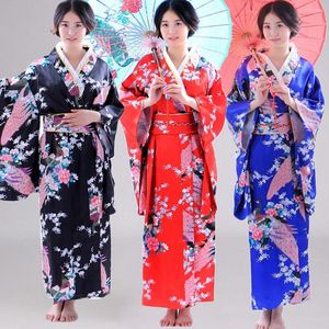 Party Dresses Red Vintage Japanese Ladies Kimono Bath Gown Women's Faux Silk Yukata With Obi Performance Dance Dress Cosplay Clothing