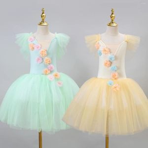 ステージウェアグリーンイエローロマンチックな花Tutu Long Tulle Tutus Ballet Dress women girls Ballerina Party Children Dance Costume