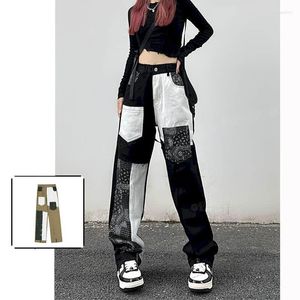 Kvinnors jeans lapptäcke överdimensionerade kvinnor y2k casual lösa byxor streetwear kläder full längd vintage hög midja
