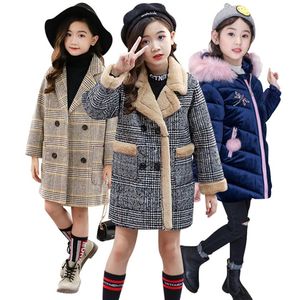 2020 Autumn Winter Girls Hairy Coat Fashion Design Long Coat for Girls Kids Outerwear Grid pattern 4 to 12 years old LJ200828265I