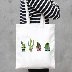 Shopping Bags Cactus Plant Tote Bag Ladies Canvas Travel Handbag Graphic Cute Foldable Large Capacity