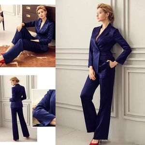 Kvinnors tvådelar Pants Post For Women 2 Solid Color Shawl Collar Business Work Wear Formal England Style Autumn Wedding Jacket Byxor