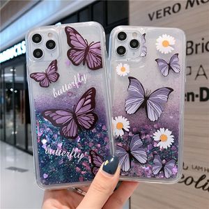 Butterfly Quicksand Phone Case Liquid Protector för iPhone 14 14Plus 14Pro Max 13 12 11 Samsung Galaxy Note20 Ultra Note10 Note9 S23 S22 S21 FE A13 A32 A53 5G