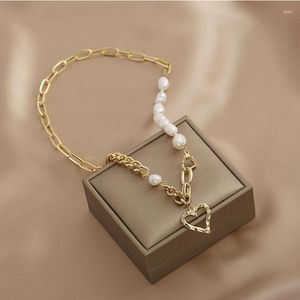 Pendant Necklaces Trend Baroque Freshwater Pearl Hollow Love Necklace Stitching Short Clavicle Chain Collor Choker Bijoux Women Jewelry