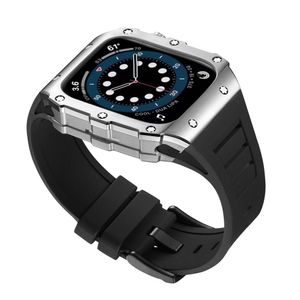 Premium stal ze stali nierdzewnej + zestaw modowy z paskiem silikonowym dla Apple Watch Series 8 7 6 5 4