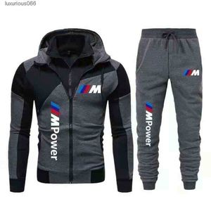 2023 Men'in Setleri İki Parçalı Hoodies Trailsuit Fermuar Ceket Pantolon Sweatshirt Men Sports Suits BMW M Güç Baskı Spor Giyim