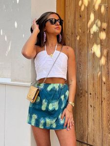 Gonne Zach AiIsa Summer Women's Holiday Style Fashion Sweet Retro Print Zipper Slim High Waist Bag Hip Mini Wrap Skirt