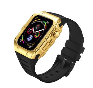 Premium rostfritt stålfodral + mjuk kiseldioxid gelbandpaket för Apple Watch Series 8 7 6 5 4