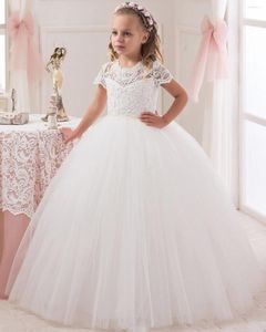 Sukienki dla dziewczynki dzieci z krótkim rękawem proste sukienki księżniczki biały koronkowy suknia balowa kwiat