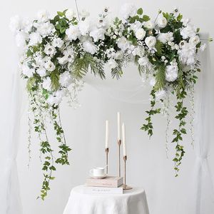 Decorative Flowers 130CM White Artificial Flower Row Rose Plants Vine Wisteria DIY Wedding Arch Decor Backdrop Wall Window Display Road Lead