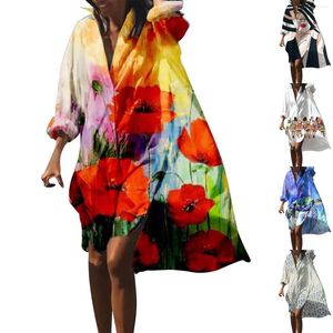 Casual Dresses Women Summer Dress Bohemian Print Shirt Fashion Long Sleeve Beach Hawaiian Cover Ups For Vestidos