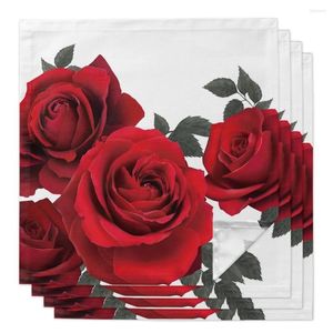 Table Napkin Red Rose Flower Reusable Cloth Napkins For Decor Dinner Towel Kitchen Plates Mat Wedding Party Decoration