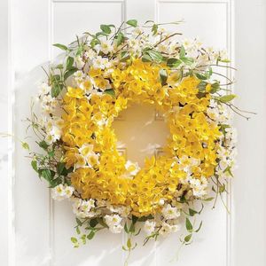 Decorative Flowers Artificial Flower Daffodils Wreath Decoration 35cm Hanging Garlands For Front Door Window Wedding Outdoor Home Decoratio