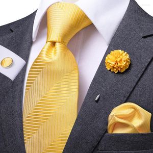 Papillon oro giallo a righe solide cravatta da uomo lusso 8,5 cm cravatta da lavoro in seta Hnaky gemello spilla regalo di nozze per uomo Hi-Tie Designer