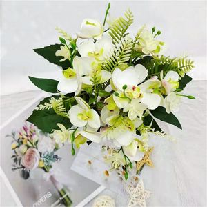 Decorative Flowers Artificial Butterfly Orchid Holding Bouquet Home Decoration Office Livingroom Wedding Accessories