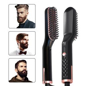 Hair Straighteners 3 In 1 Beard Hair Straightening Brush Heated Comb Men Beard Multifunctional Straightener Ceramic Heat Comb Quick Hair Styler 230609