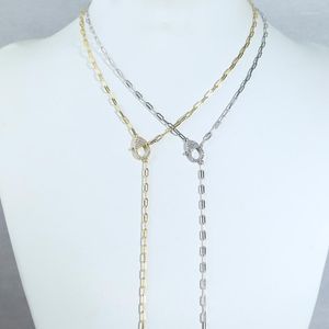 Chains Authentic 925 Sterling Silver Open Link Chain Gold Vermail Lariat Y Shaped Necklace For Women Lobster Charm