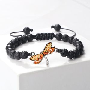 Strand Multi-Color Dragonfly flätade armband 6mm natursten svart lava obsidian pärlor armband handgjorda justerbara modesmycken