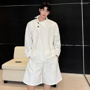 Men's Tracksuits SYUHGFA Summer Men Sunscreen Sets Korean Stand Neck Tops Side Buckle Long Sleeve T-shirts Solid Color Casual Shorts Two